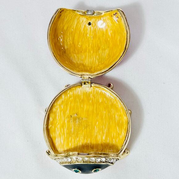 Lady Bug Shaped Ceramic Hinged Trinket Box Porcelain Crystals Gold Red Black - Picture 6 of 7